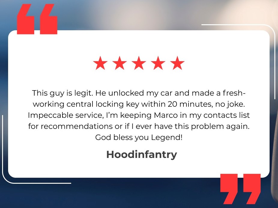 Car key replacement service testimonial